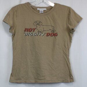 Charlotte Russe Medium Vintage Tan Short Sleeve Dachshund Dog Graphic Shirt